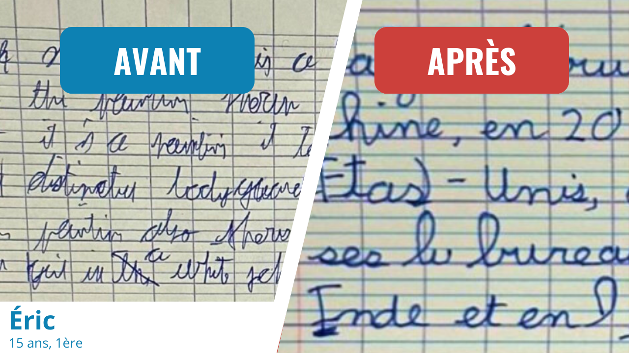 Écriture d'Éric avant et après les 15 Clés