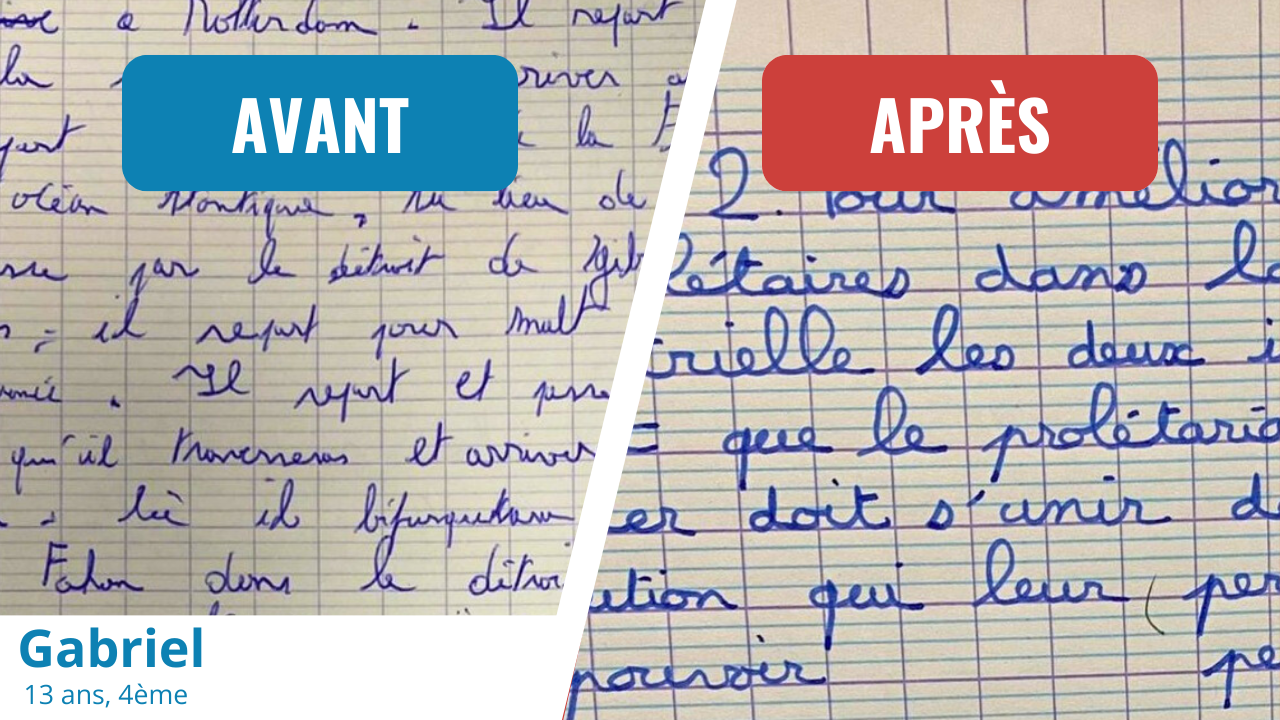 Écriture de Gabriel avant et après les 15 Clés