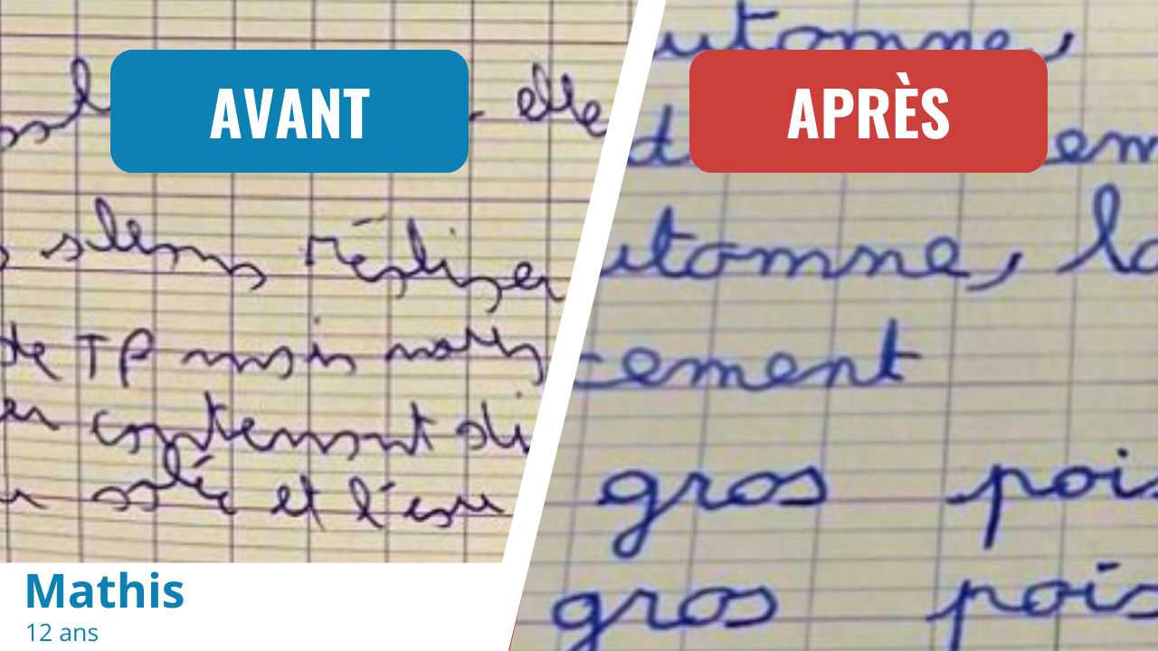 Écriture de Mathis avant et après les 15 Clés
